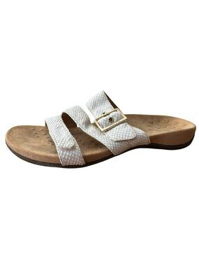 Vionic Skylar Sandals Size 10 White Leather Faux Snakeskin Slip On Slides Buckle